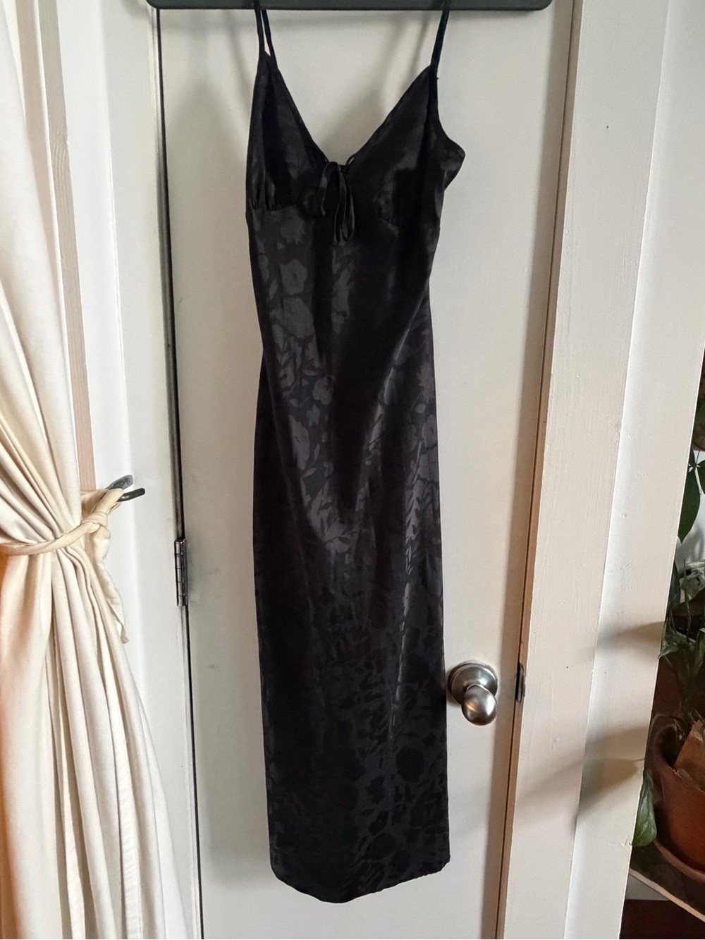 Urban Outfitters Black Slip Maxi Dress with Subtle Jacquard